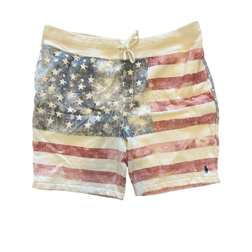 Polo Ralph Lauren Shorts Mens Fleece Cotton Pony Striped American Flag RARE XXL